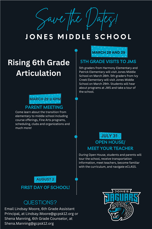 JMS Rising 6th Grade Articulation - Save the Dates